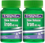 Piping Rock Slow Release Iron 45 mg 2 Bottles x 60 Coated Tablets Dietary Supplement