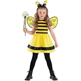 Morph, Bee Costume Kids, Bumble Bee Costume, Halloween Costumes for Kids | Kids Bee Suit Includes Striped Dress with Matching Wings, Wand &amp; Headband; Perfect Girls Halloween Costume