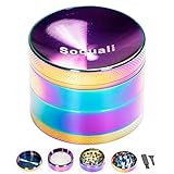 Herb Grinder, Metal Spice Grinders with Pollen Catcher, Herbs Mill Crusher 4 Piece, Super Smooth, 2 inch (50 mm) - Rainbow Color
