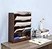 PAG 5-Tier Wood Hanging Wall File Holder Organizer Magazine Literature Rack with 6 Hooks, Retro Brown