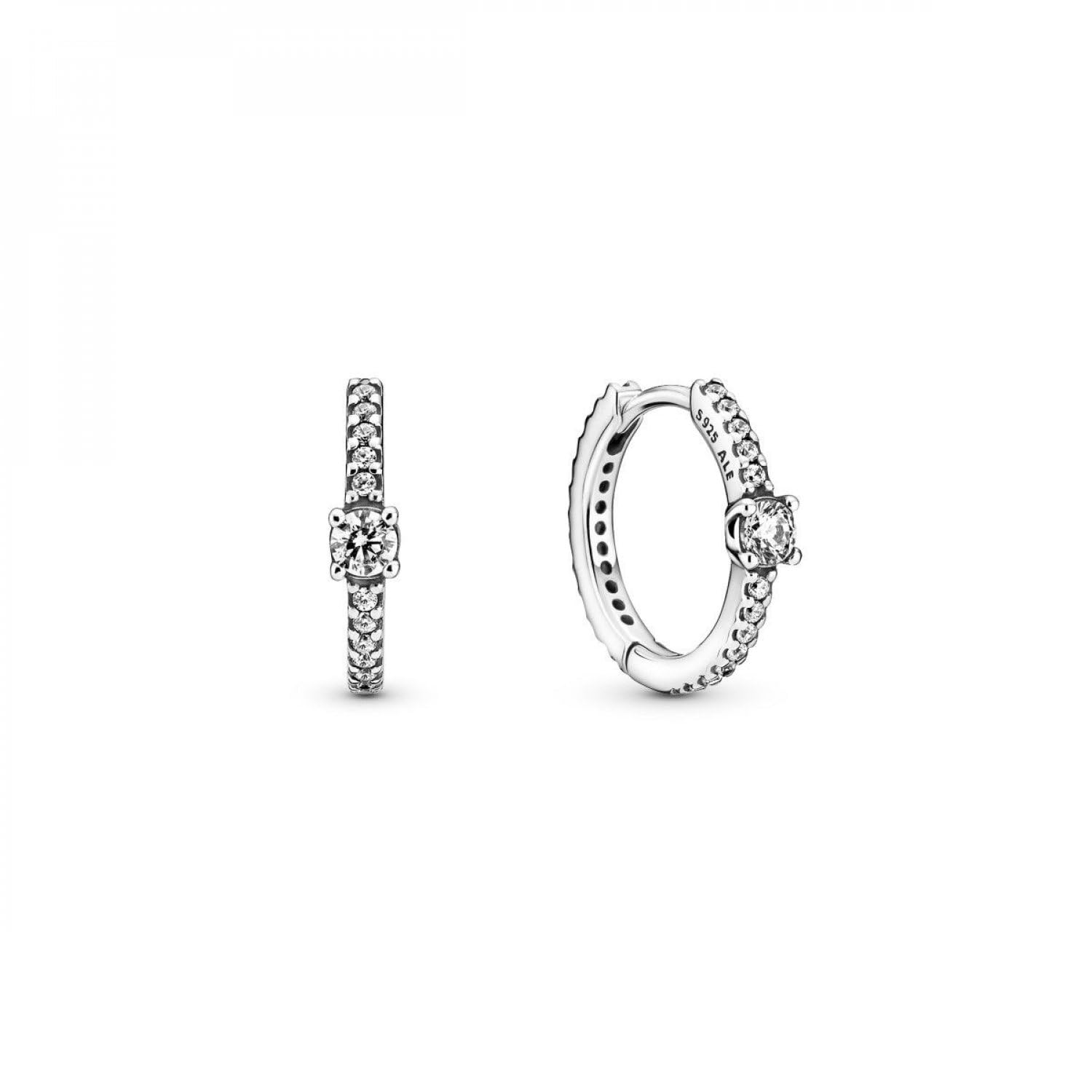 Pandora Timeless Sterling silver sparkling hoop earrings with clear cubic zirconia