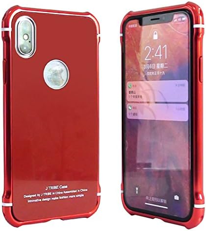 iPhone X Case , Metal iPhone Frame Armor sleeves with Soft Inner Bumper , SJTS Brand Raised Edge Protection Reinforced Camera Protection for 5.8 inches Apple iPhone X/10 Cover (Red)