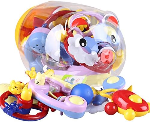 Sproutoy Baby Rattle Teether and Toy Set 7 Fun and Colorful Toys with Pig Storage Pot Fancy Toy (color may vary) FBA