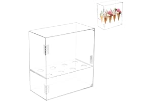 KVMORZE 8 Holes Ice Cream Cone Holder Stand, Acrylic Cabinet With Handle, Transparent Waffle Hand Roll Sushi Display Box, Bracket for Weddings, Parties, Anniversaries