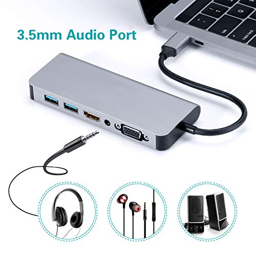 USB C to HDMI VGA Ethernet Adapter, Type C Hub with HDMI 4K RJ45 2 USB3.0 Audio and PD Charging Ports,Compatible with Samsung DeX for Galaxy S9/S8/Note 9/8,Nintendo Switch Adapter,MacBook/MacBook Pro