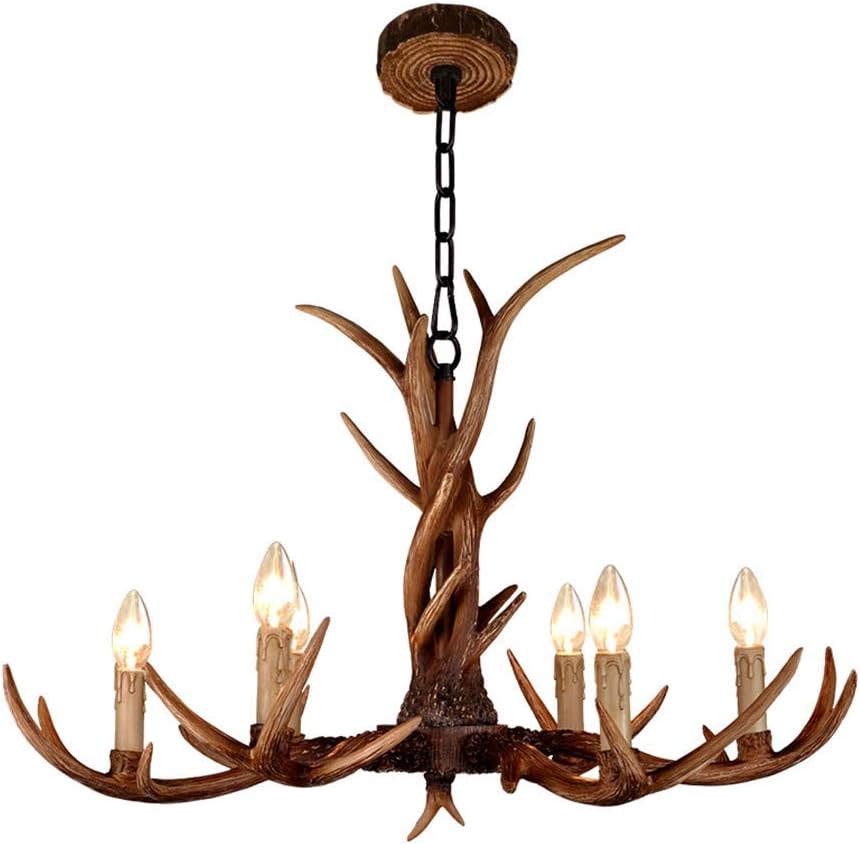 LHXINDMY Vintage Resin Antler Chandelier Ceiling Light Fixtures Hand-Made 6-Light (Bulb Not Included)