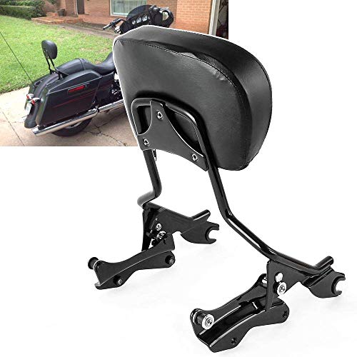 Triple Polished Gloss Black Passenger Sissy Bar w/Backrest Pad & 4 Point Docking Hardware Kit For Harley Davidson Touring Street Glide Road King Road Glide Electra Glide 2014-2019