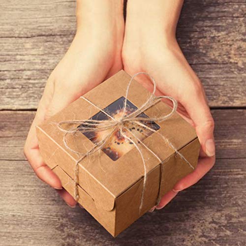 60 Pieces Cookie Boxes with 80M Gift Wrapping Rope, Bakery Box with Display Window Paper Board 4 x 4 x 2.4 Inch Gift Packaging Boxes for Gift Giving, Pastries, Cookies, Small Cakes, Pie, Cupcakes