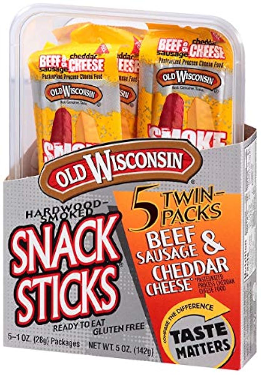 Old Wisconsin Snack Sticks Tub, Beef and Cheese, 5 Count, 5 oz (Pack of