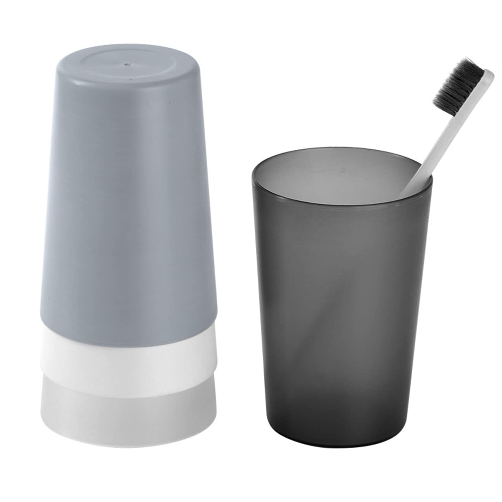 Misazy Toothbrush Cup, 4 Pieces Mouthwash Cup, Bathroom Cup with a Smooth Cup Mouth for Travel Camping Bathroom Tidy Bathroom Accessories (Black, Gray, White, Transparent), AM02579011GO