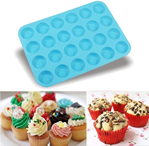 Zomup 24 Cavity Mini Muffin Silicone Soap Chocolate Cookies Sheet Cupcake Mold Set DIY Bun Bakeware Pan Tray Mould (Blue)