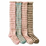 Deer Mum Girl Cute Solid Color Knee High Cotton Socks(4 Pairs)
