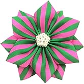 Pink and Green Striped Brooch Pin, Pink and Green Grosgrain Ribbon with Crystal Accent, Decorative Fashion Accessory, Sorority Paraphernalia Flower Brooch Pin for Women Greek, AKA Sorority Inspired for D9 Events, Conferences, Luncheons, J15
