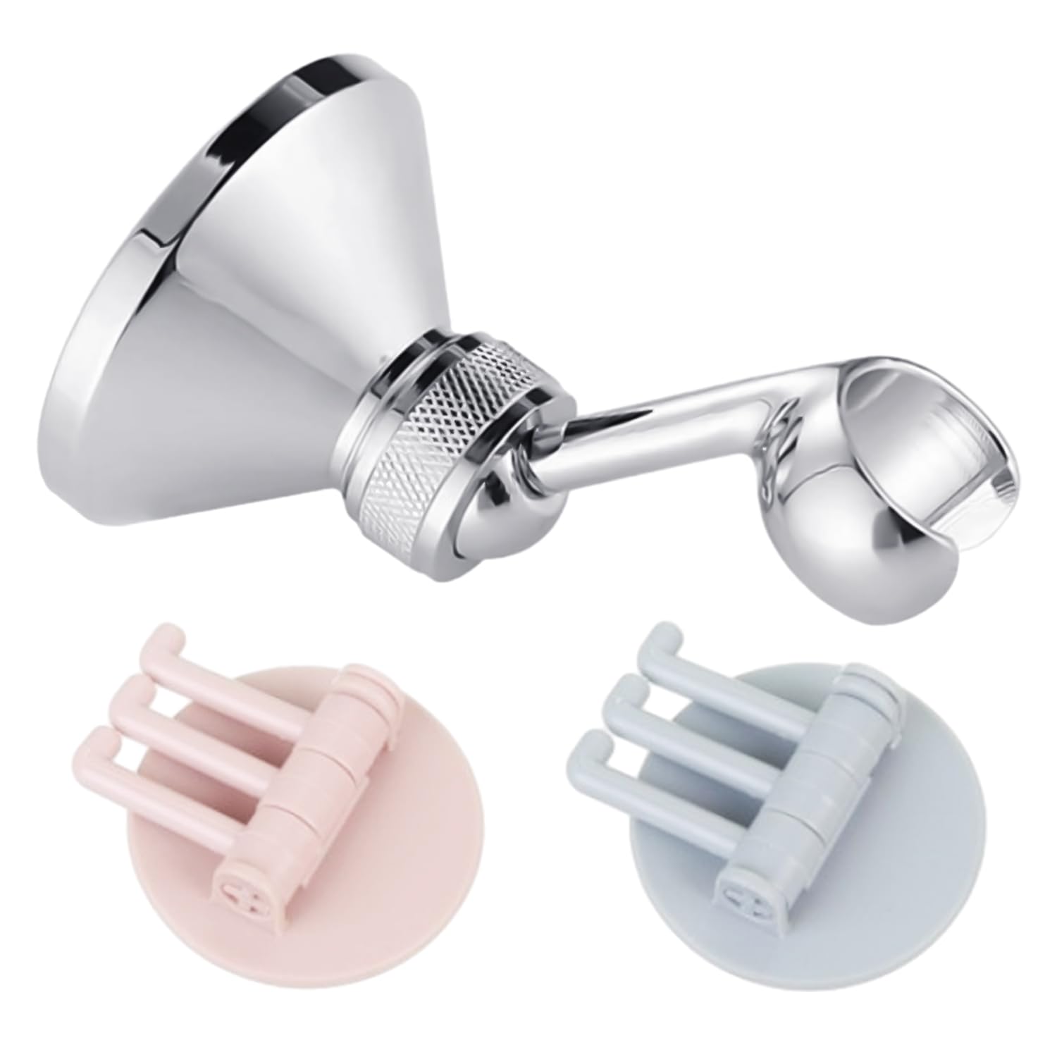 OAAO 1 Piece Shower Head Bracket and 2 Pieces Plastic Hooks, Shower Bracket, Adjustable Shower Head Bracket, Shower Accessories, Wall Shower Bracket