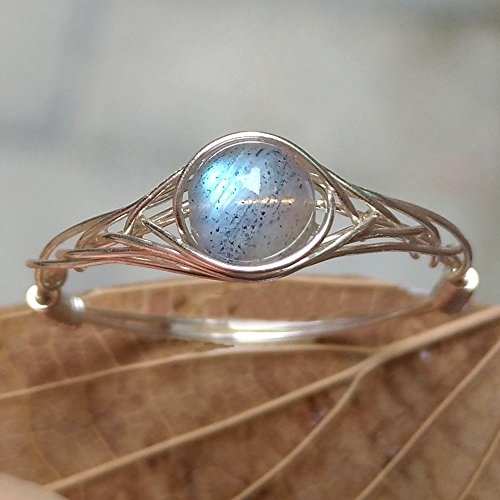 8#(5-12# Available) Natural Moonlight Labradorite 925 Sterling Silver String Winding Bead Ring Women Handmade by 