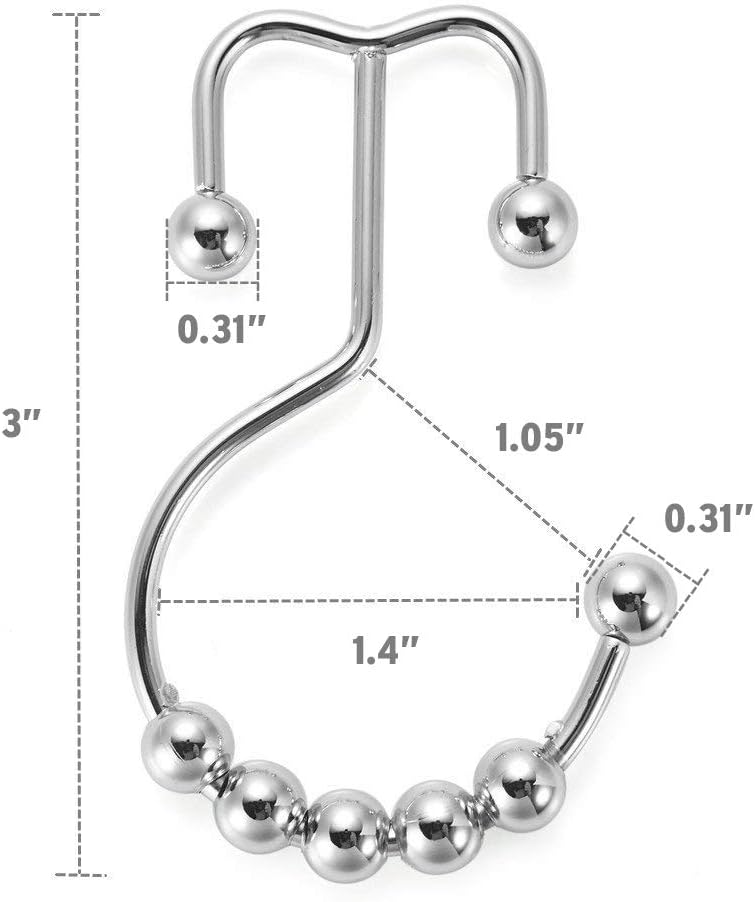 Amazer Shower Curtain Hooks Rings, Stainless Steel Shower Curtain Rings Metal Double Glide Shower Hooks for Bathroom Shower Rods Curtains, Polished Chrome, Set of 12 Hooks: Home & Kitchen