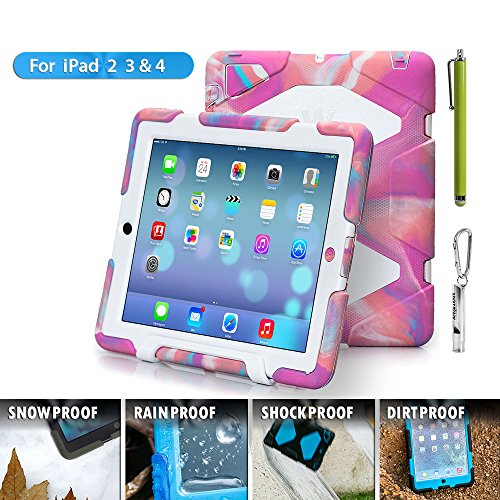 iPad Cases,iPad 2 Case,iPad 4 Case,TRAVELLOR [Heavy Duty] iPad Case,Three Layer Armor Defender And Full Body Protective Case Cover With Kickstand And Screen Protector for iPad 2/3/4 – Ice/White
