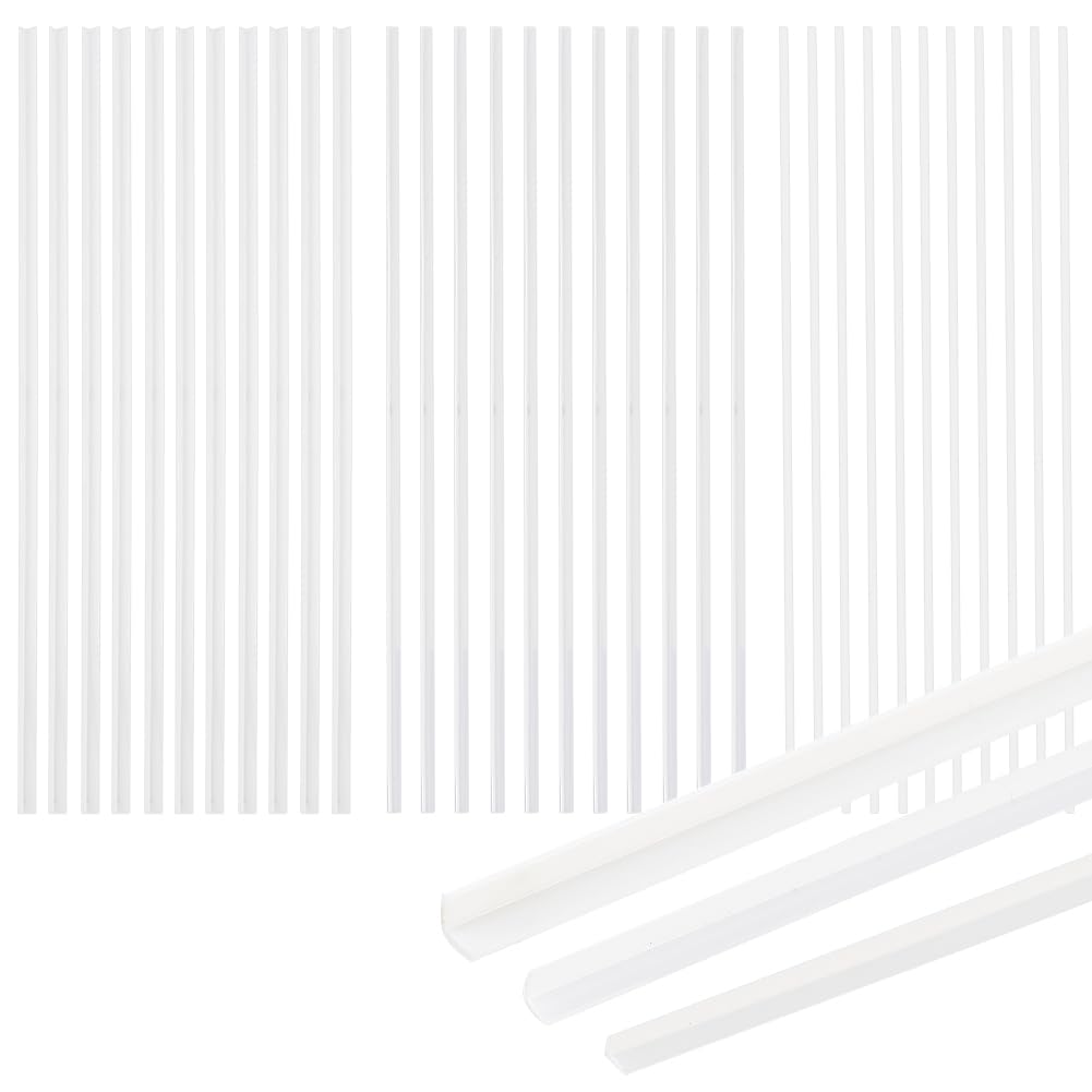 BENECREAT 60Pcs 3 Styles Abs Styrene Plastic L-Shaped Right Angle Strip White, Thick Styrene Plastic Evenly Legged Angularly Formed, for DIY Craft Sandbox Material for Model Building