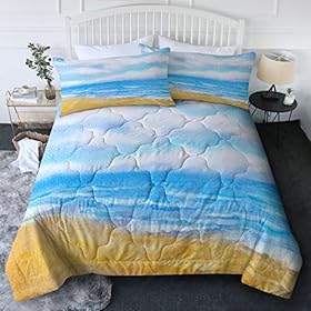 Blessliving 3 Piece Tropical Comforter Set with Pillow Shams Bedding Set Blue Beach Sky 3D Pattern Bedding Sets King…