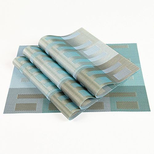 MrXLWhome Placemats, Woven Vinyl Non-Slip Placemats, Washable Table Mats Set of 4, Placemats Stain Resistant Anti-Skid Washable PVC Table Mats (Light Blue)