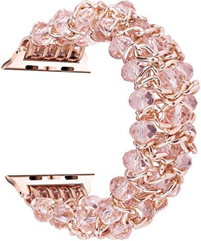 VODKE Band Compatible with Apple Watch 38mm 40mm 42mm 44mm, Women Girl Classy Bling Retro Crystal Beaded Stretch Elastic Bracelet Wristband Strap Band Compatible with iWatch Series 4/3/2/1