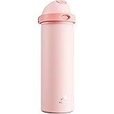 POWCAN 24 oz Insulated Water Bottle for Sports: 2-in-1 Lid with Push-Button Spout & Quick-Flip Straw, Leakproof, Car Cupholder Friendly, Stainless Steel for Gym, School, Travel (Cotton Candy)