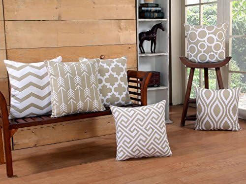 Modern Homes Large Beige Cotton Decorative Throw Pillow Case Cushion Covers 18 x 18 inches (Set of 4)