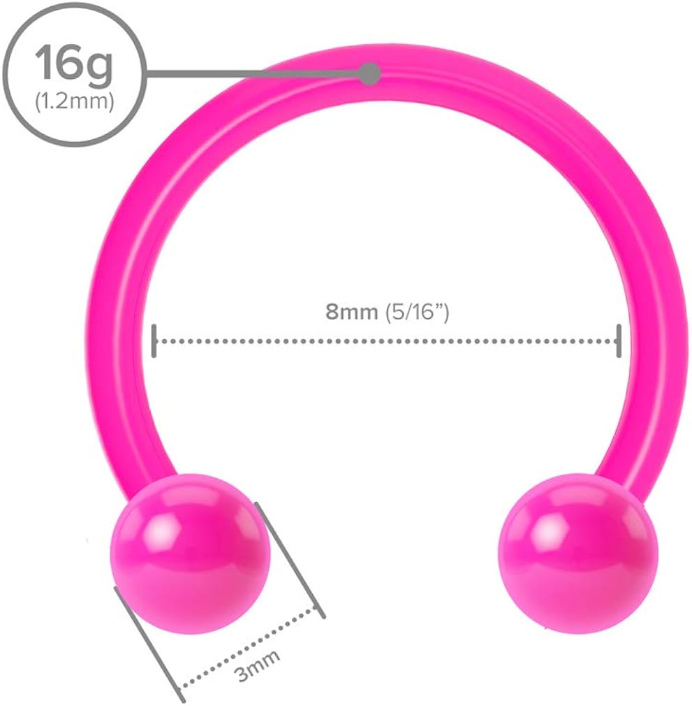 Bling Piercing 2pc 1.2mm 16g Dental-Grade Acrylic Pink Horseshoe Bar Hoop 3mm Ball Circular Barbells Earrings Cartilage Helix Septum Nose Lip Rings - Image 3