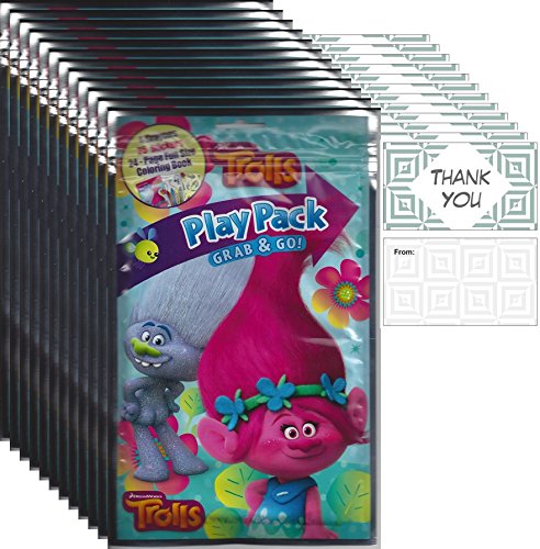 Dreamworks Trolls Grab n Go Play Packs (12 Packs) Party Favors with 12 "Thank you" Cards.