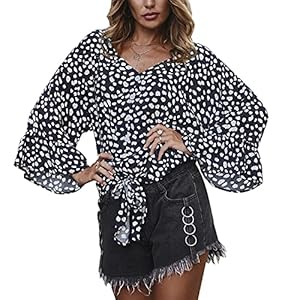 XYJD Lente en zomer dames losse stippenprint lange mouwen V-hals trui chiffon shirt dames