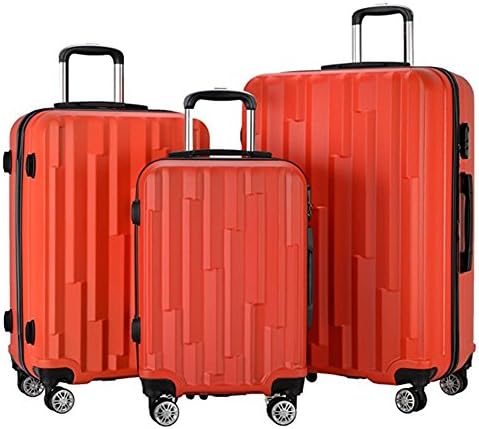 3 Pieces Lightweight Wheel Spinner Luggage Sets Hardside Suitcase ABS School Rolling Trolley with Lock (Red)