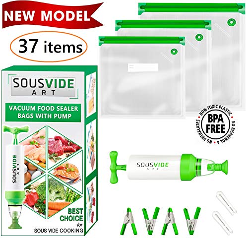 Sous Vide Bags - Must-Have for Sous Vide Cooker - 30 Reusable Food Vacuum Storage Bags - Sous Vide Bag Kit - 3 Sizes BPA Free Bags for Sous Vide Cooking (Premium)