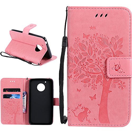 Moto G5 Plus Case, Moto G Plus (5th Gen) Case, Linkertech [Kickstand Feature] PU Leather Wallet Flip Pouch Case Cover with Wrist Strap & Card Slots for Motorola Moto G Plus (5th Generation) (B-1)