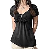 Mxiqqpltky Y2K Fairy Grunge Crop Top for Women Short Sleeve Lace Patchwork T-Shirt Aesthetic Slim Fit Cute Babydoll Top Tees