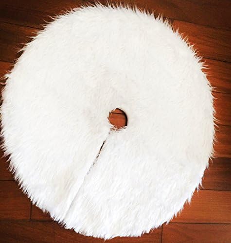 KEYNEW 36 Inch Christmas Tree Skirt Pure White Plush Faux Fur Decorations, Xmas Ornaments for Holiday (35.4 Inch)