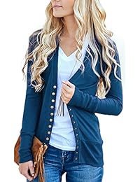 NENONA - Chaqueta de punto para mujer, cuello en V, con botones, manga larga, suave