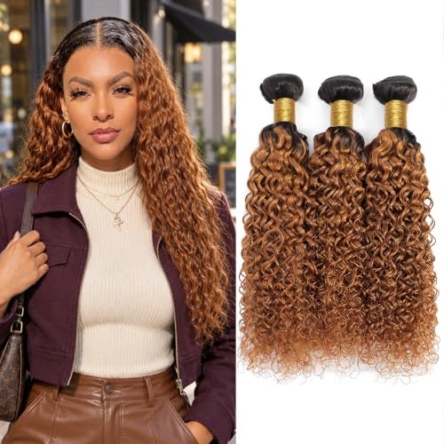 T1B/30 Ombre Brown Jerry Curly Human Hair Bundles 18 20 22 Inch at Amazon