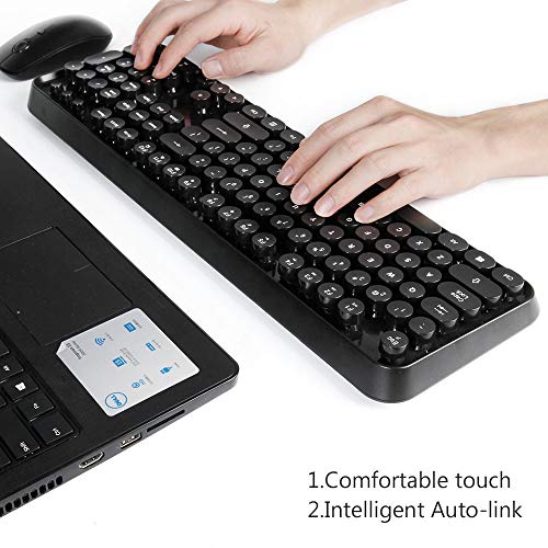 Wireless Keyboard and Mouse Sets,SADES V2020 Retro Style Black Keyboard with Round Keycaps, 2