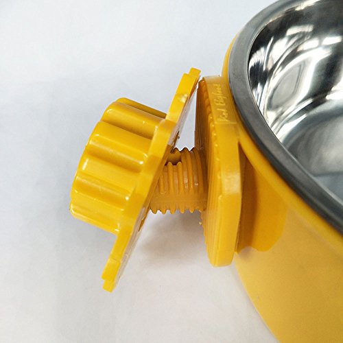 Daycount Pet Feeder Dog Bowl Stainless Steel Food Hanging Bowl Crates Cages Dog Parrot Bird Pet Drink Water Bowl Dish Accessory (L: 6''x2.2'', Yellow) - Thumbnail 6