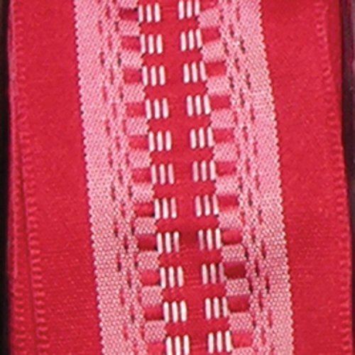Red Taffeta with White Woven Print Wired Craft Ribbon 1.5