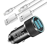 LOOGGO Car Charger for iPhone, 2.4A Dual USB Car Charger Adapter AL-Alloy with (3FT+6FT) Charging Cable Compatible with iPhone Xs/Xs Max/XR/X/ 8/7/ 6 Plus/ 5S/SE, iPad Pro Air Mini (Pack-3)