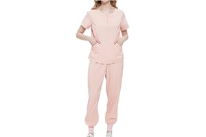 oelaio Women's Scrub Set Half Zipper Breathable Lightweight Durable V Neck Top Cargo Scrub Jogger Pant Nursing Uniform