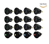 Bestsupplier 16 PCS 12V 20A Amps Car Truck Rocker Round Toggle LED Switch On-Off Control, Blue, Green, Yellow, Red