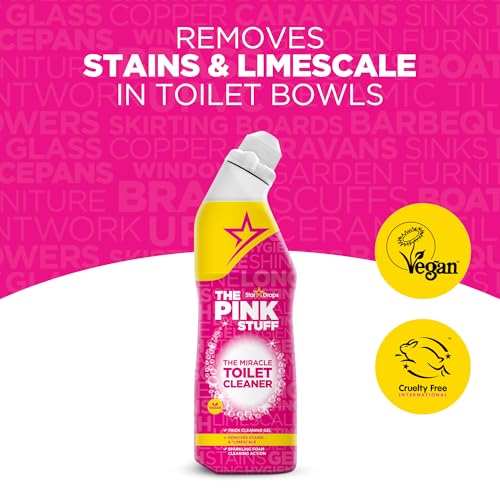 THE PINK STUFF MIRACLE TOILET CLEANER, 750ML – POWERFUL STAIN-REMOVING GEL FOR A SPARKLING CLEAN BOWL – ELIMINATES LIMESCALE, TOUGH STAINS & ODORS WITH FRESH RHUBARB SCENT