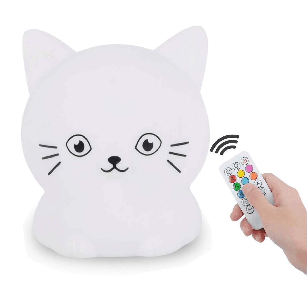 Tekemai Night Light for Kids, Bedside Lamp for Children, Baby Nursery Lamp for Breastfeeding Safe, Break Resistant, Eye Caring, Adjustable Brightness & Color, Touch Control, Child Gift/Bedroom - Cat