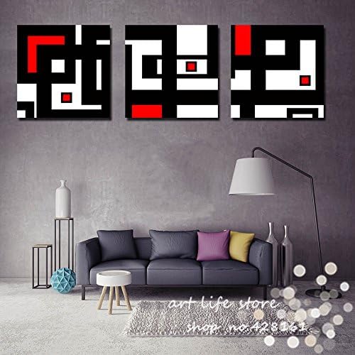 PenGreat 3 Panels Canvas Wall Art Unframed White Red Black Pictures Oil Painting Wall Decor Canvas Pop Art High Defination Printed for Living Room Kitchen(No Frame)