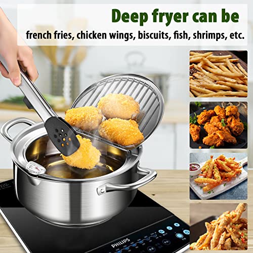VAlinks Small Deep Fryer Pot Stainless Steel Frying Pan with