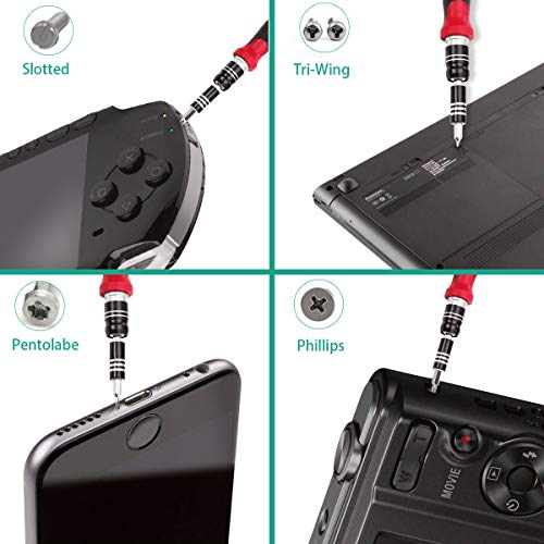 ORIA Precision Screwdriver Kit, 60 in 1 with 56 Bits Screwdriver Set, Magnetic Driver Kit with Flexible Shaft, Extension Rod for Mobile Phone, Smartphone, Game Console, Tablet, PC, Red - Thumbnail 5