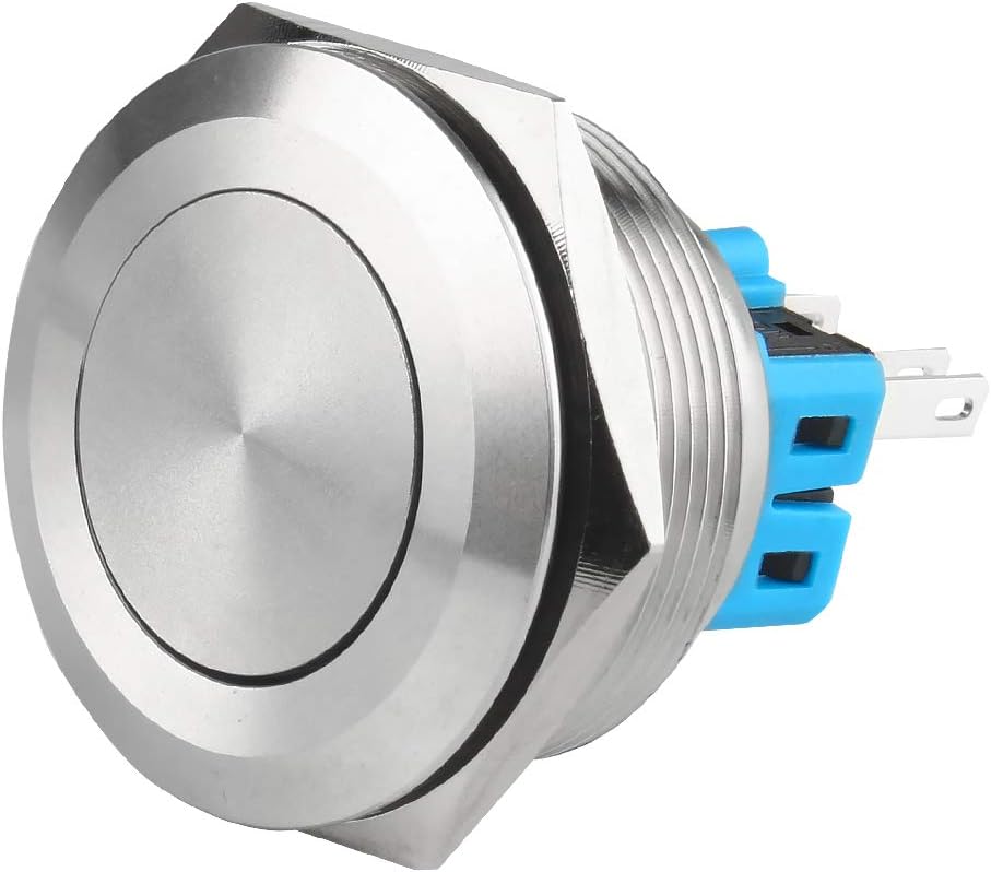 Larcele Push Button Switch 28mm Waterproof Momentary Metal DIY Switch,Large Size,1 Piece JSANKG-15, silver