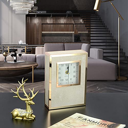 Shagreen Gold Table Clock Large,Modern Mantel Clocks for Fireplace